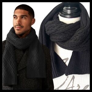 Black Unisex Cable Knit Ribbed Scarf